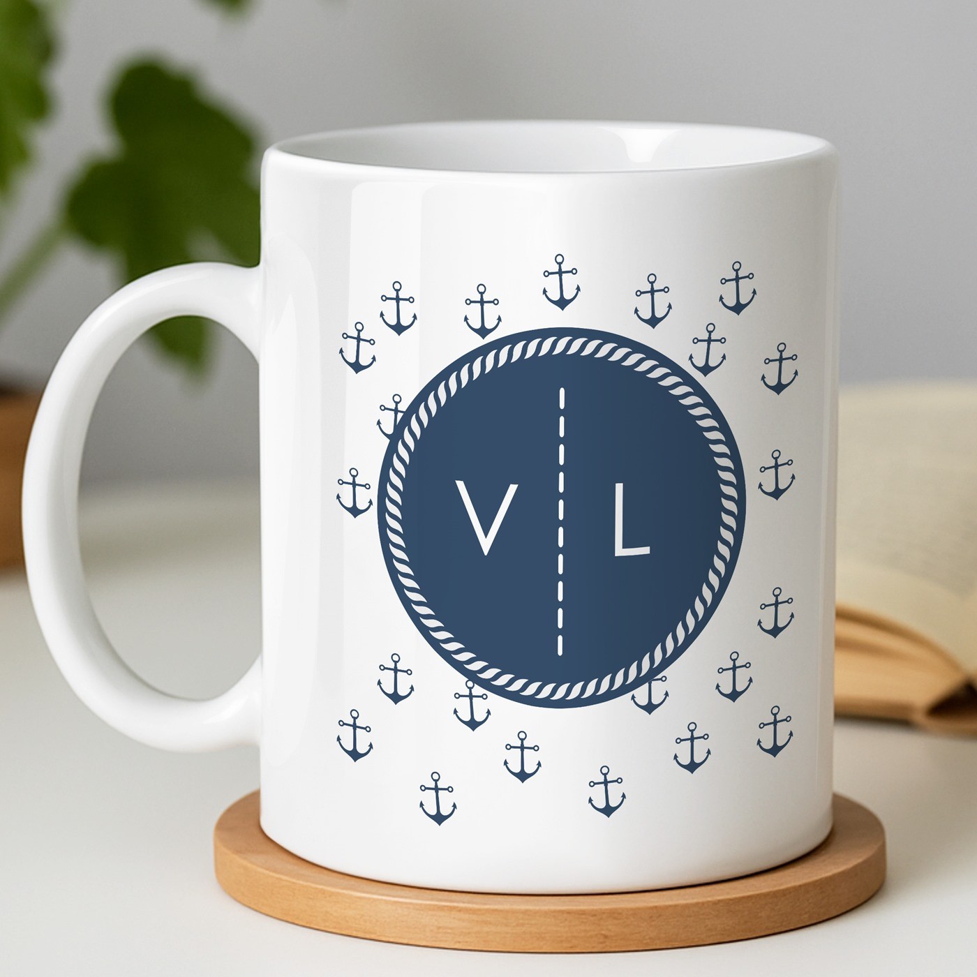 Mug de cerámica blanca Murrano con impresión de capitán marino