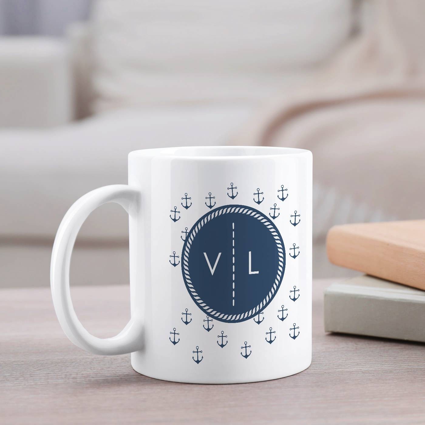 Mug de cerámica blanca Murrano con impresión de capitán marino