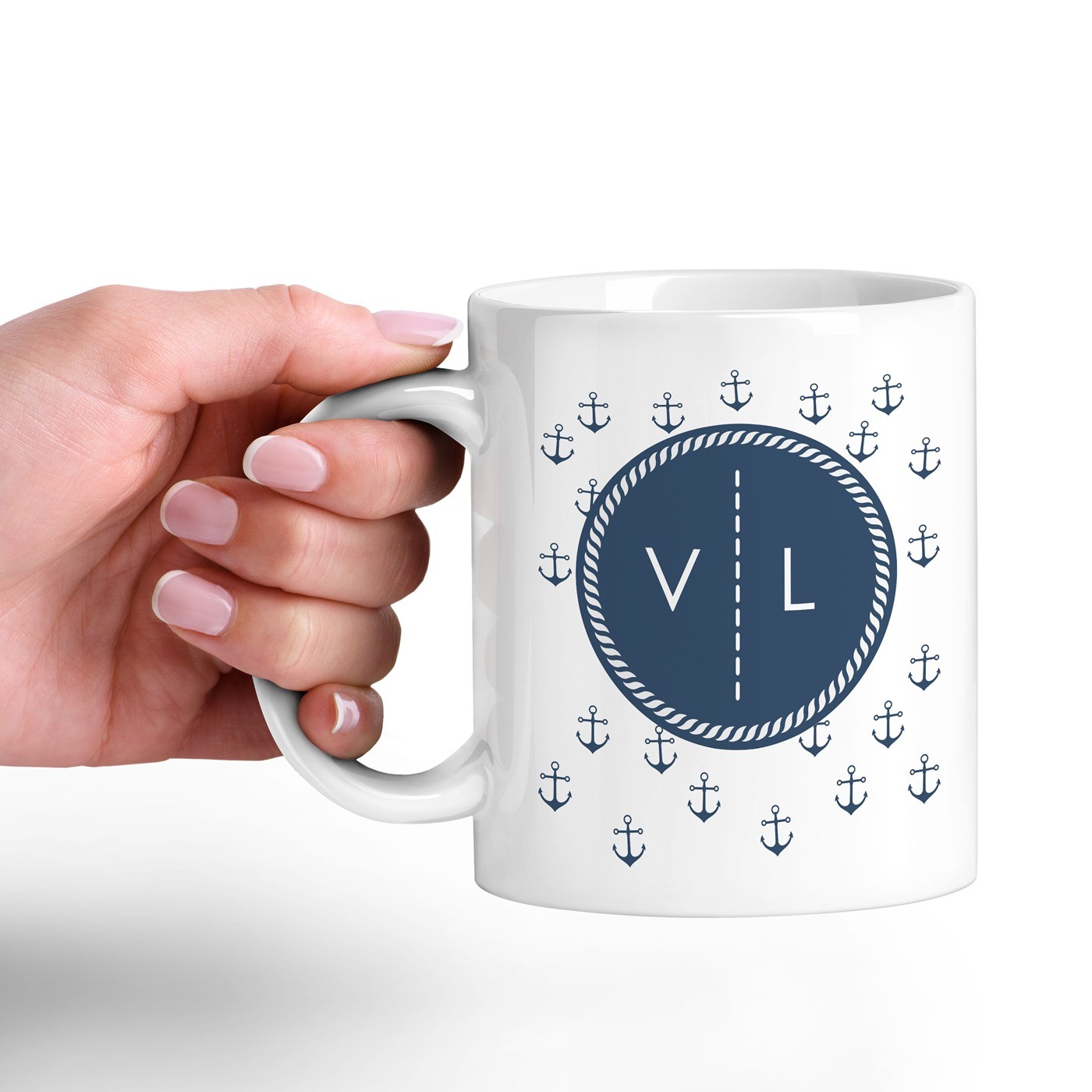 Mug de cerámica blanca Murrano con impresión de capitán marino