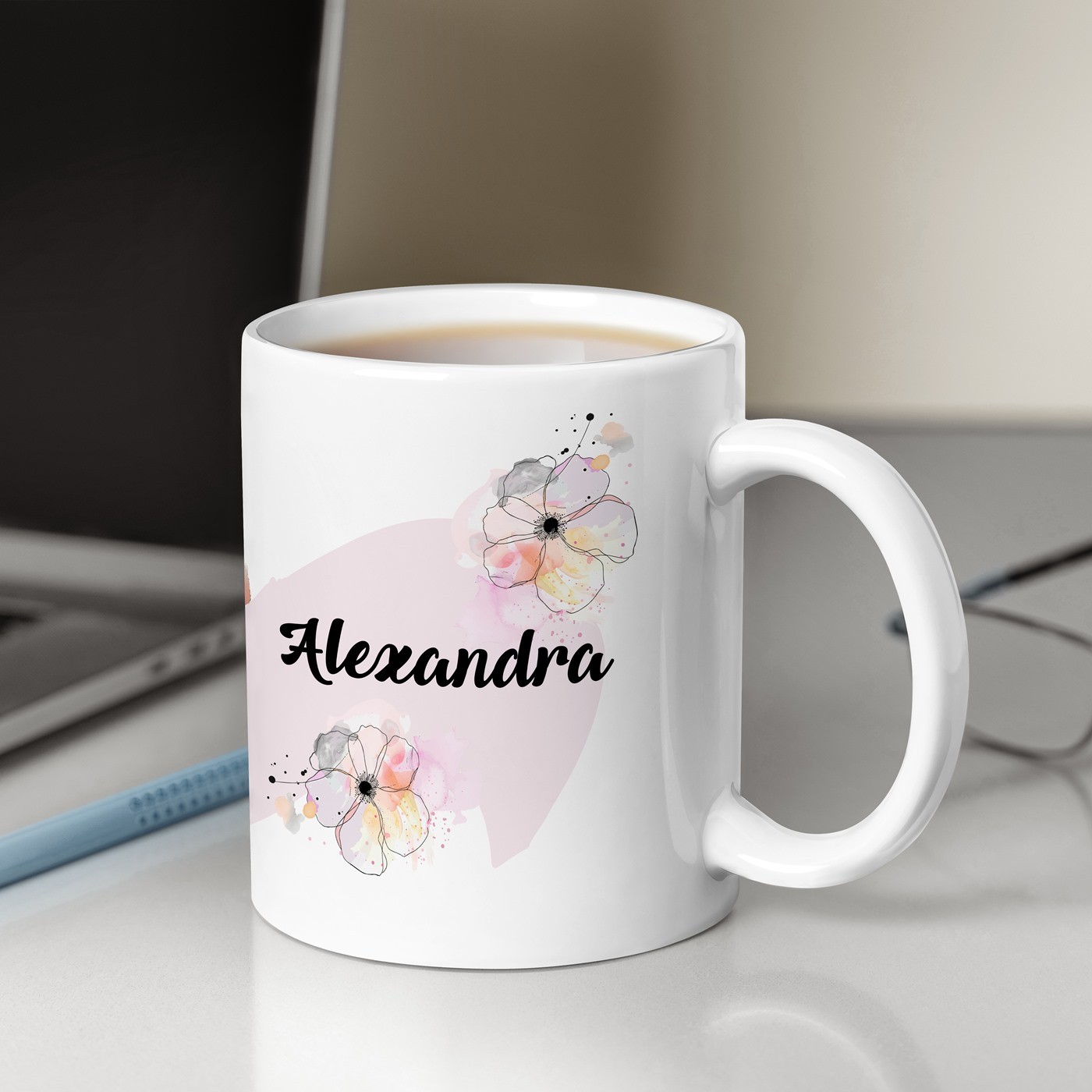 Mug de cerámica blanca Murrano con impresión para el aniversario de mi hermana
