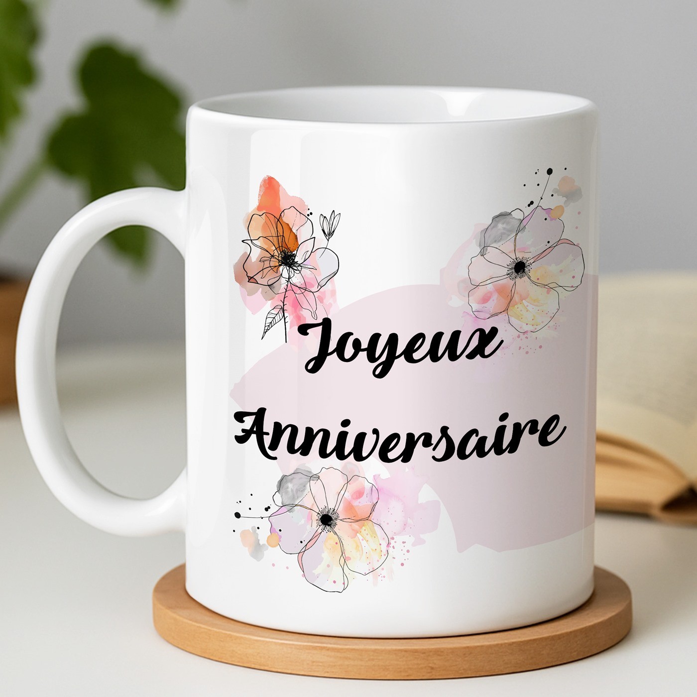 Mug de cerámica blanca Murrano con impresión para el aniversario de mi hermana