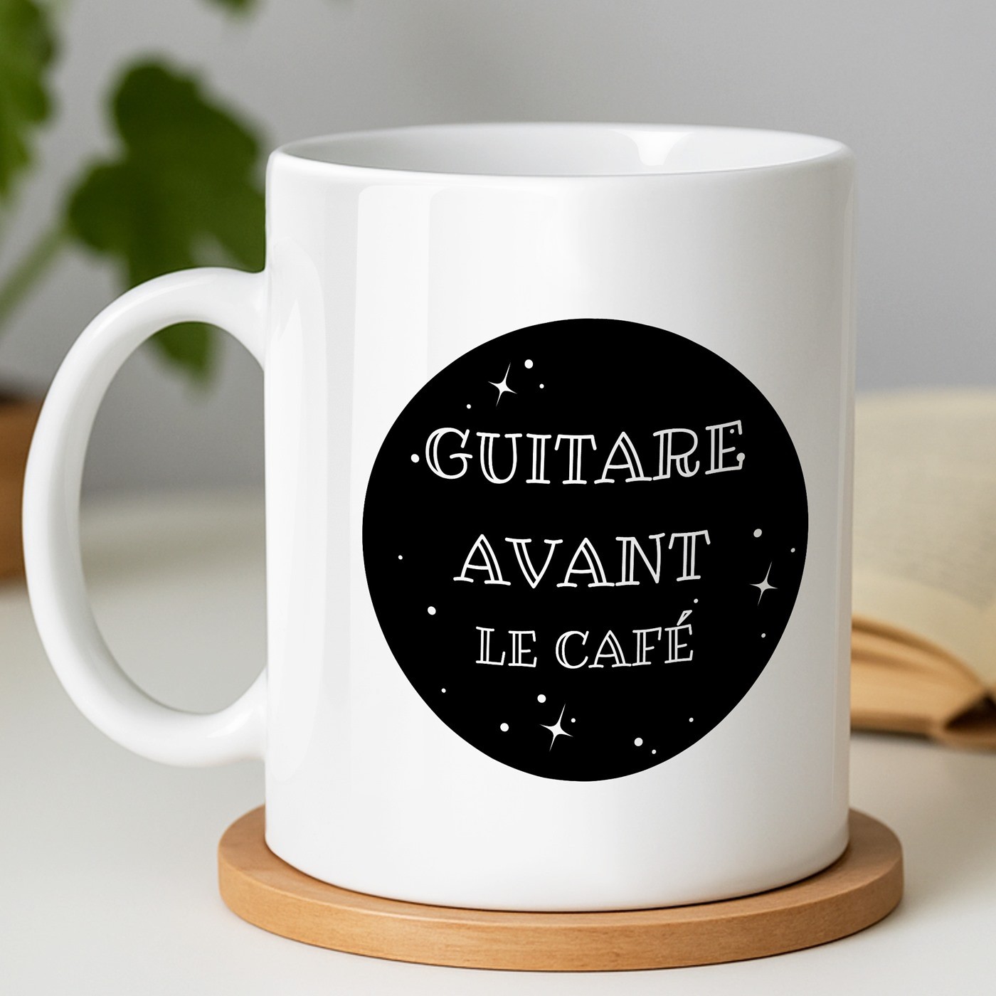 Mug de cerámica blanca Murrano con impresión de músico guitarrista