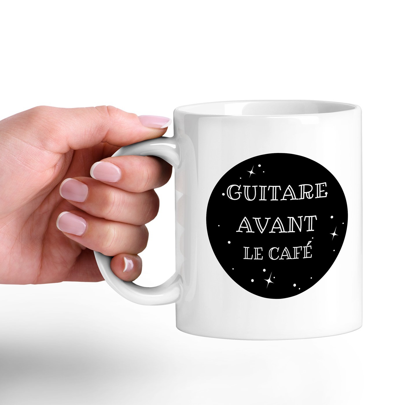 Mug de cerámica blanca Murrano con impresión de músico guitarrista