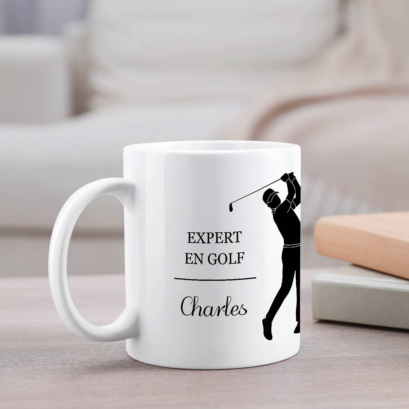 Mug de cerámica blanca Murrano con impresión de golfista para él
