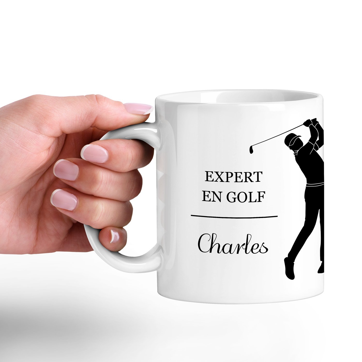 Mug de cerámica blanca Murrano con impresión de golfista para él