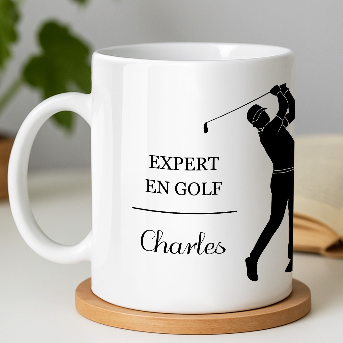 Mug de cerámica blanca Murrano con impresión de golfista para él