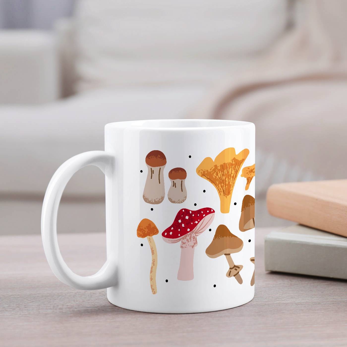 Taza de cerámica Murrano con impresión de recogida de setas para ella