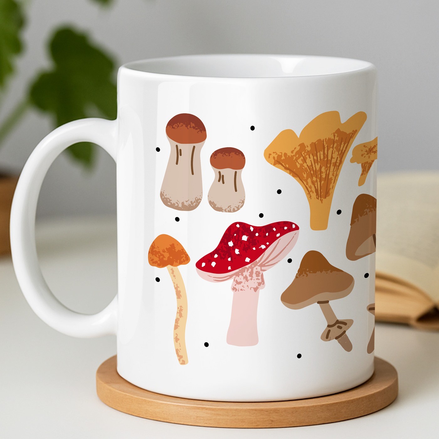 Taza de cerámica Murrano con impresión de recogida de setas para ella