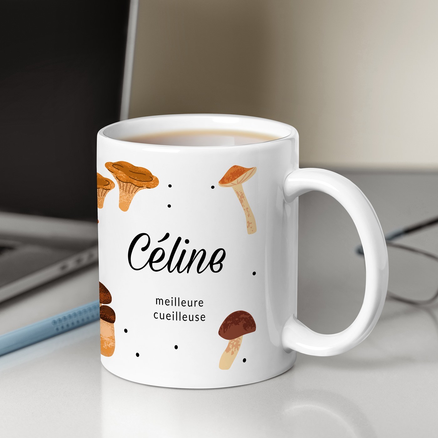 Taza de cerámica Murrano con impresión de recogida de setas para ella