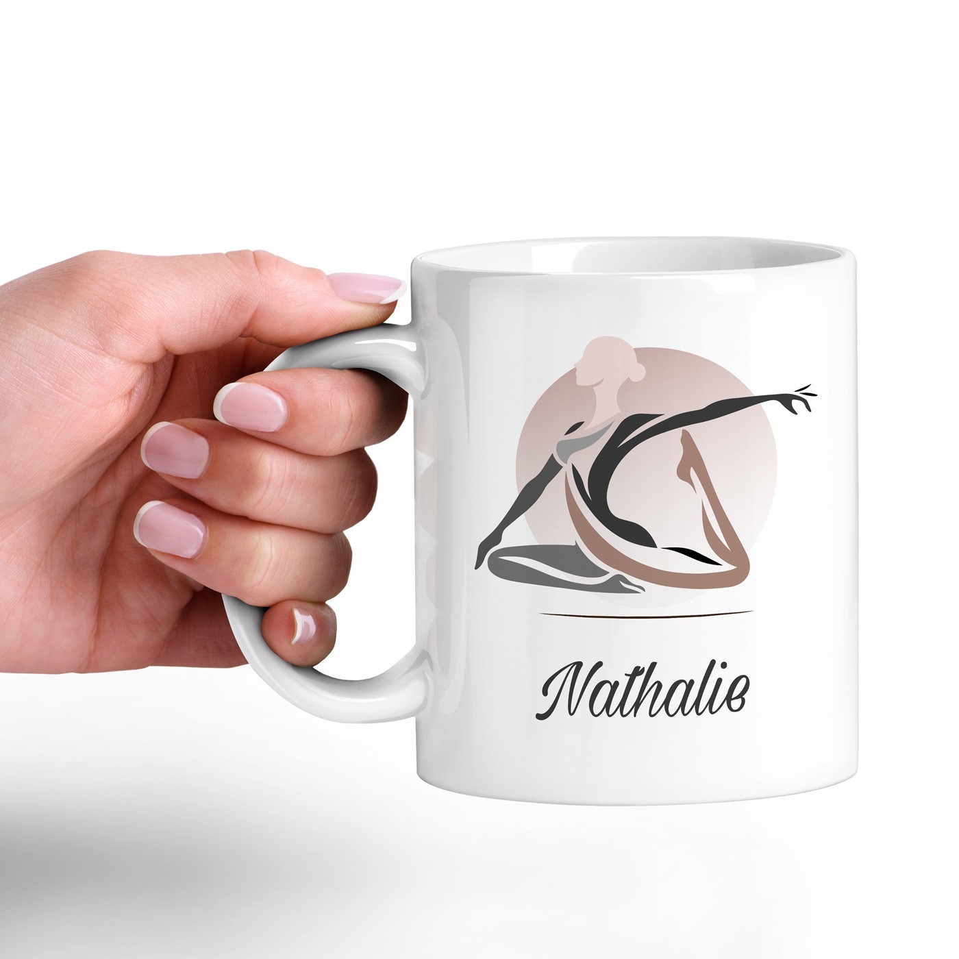 Mug de cerámica blanca Murrano con impresión de entrenador de yoga