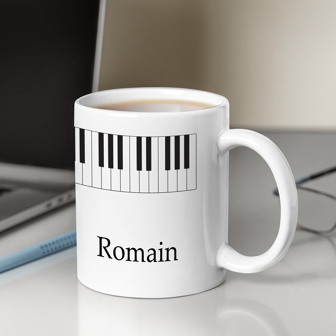 Taza de cerámica Murrano con impresión músico pianista - Blanca