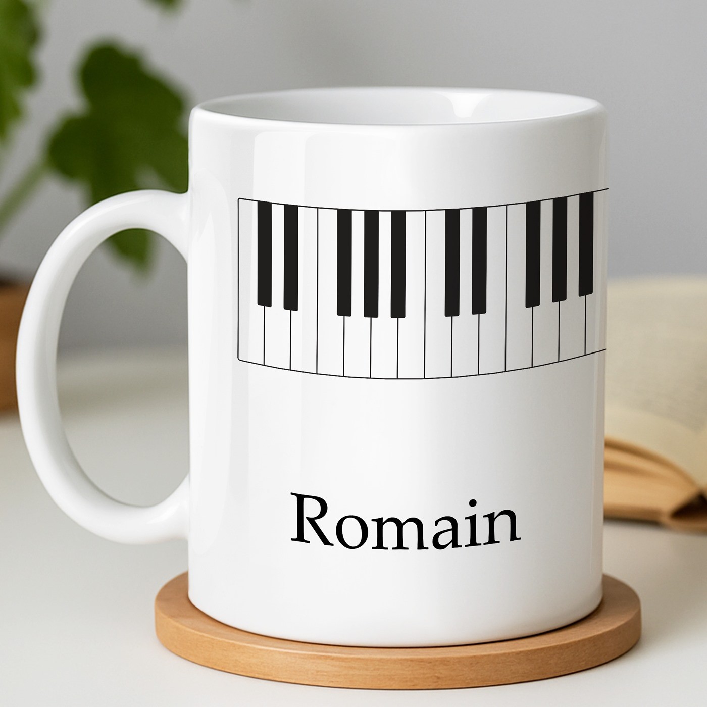 Taza de cerámica Murrano con impresión músico pianista - Blanca