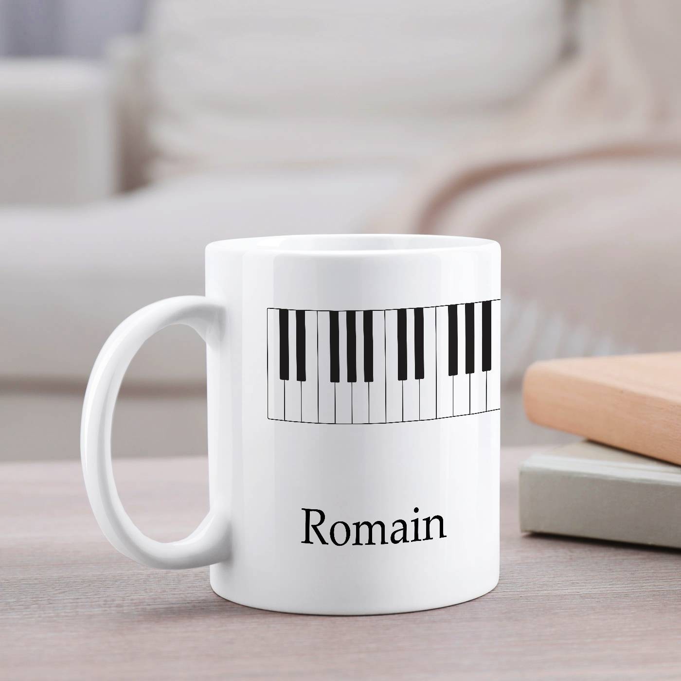 Taza de cerámica Murrano con impresión músico pianista - Blanca