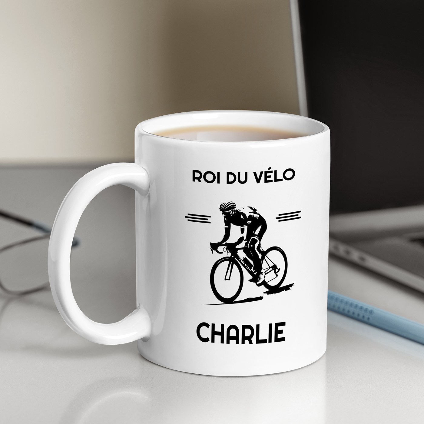 Mug de cerámica blanca Murrano con impresión de ciclismo para hombres