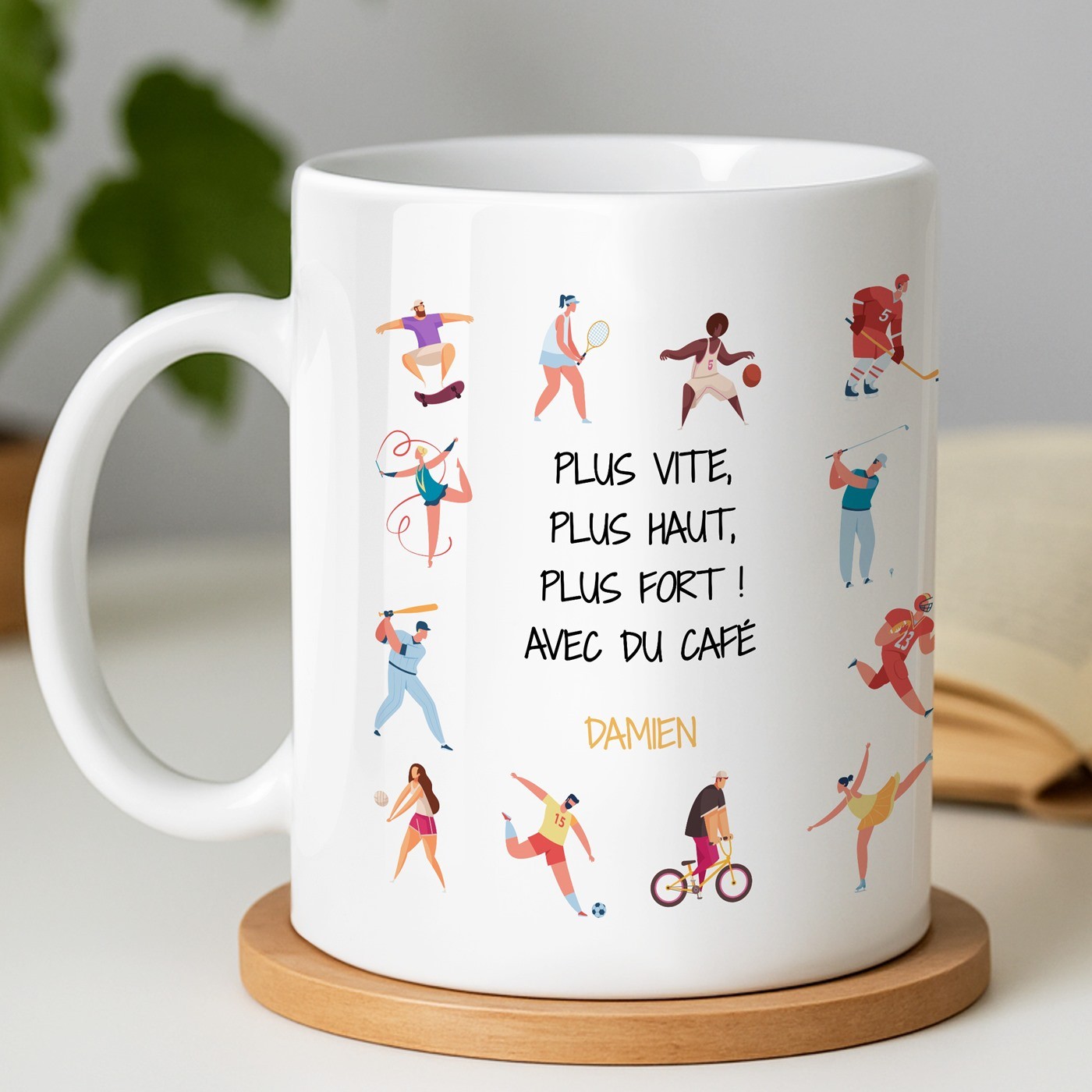 Mug de cerámica blanca Murrano con impresión para aficionado al deporte