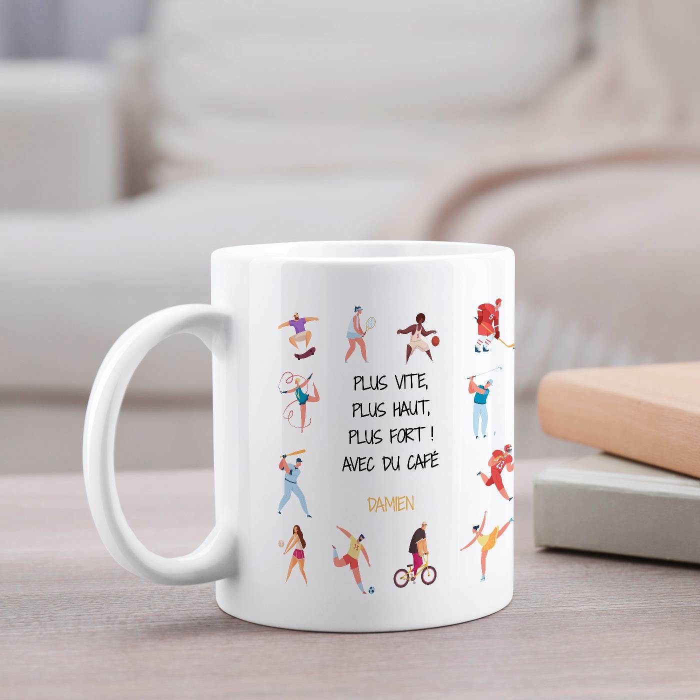 Murrano Ceramic White Mug with Print for Sports Enthusiast