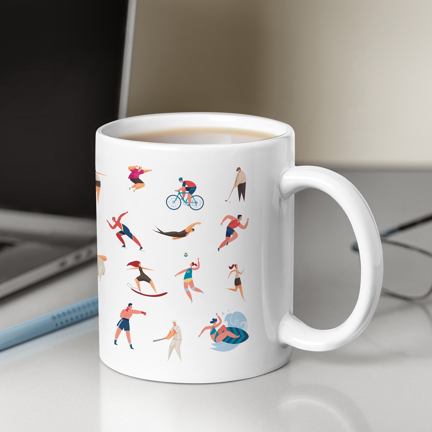Murrano Ceramic White Mug with Print for Sports Enthusiast