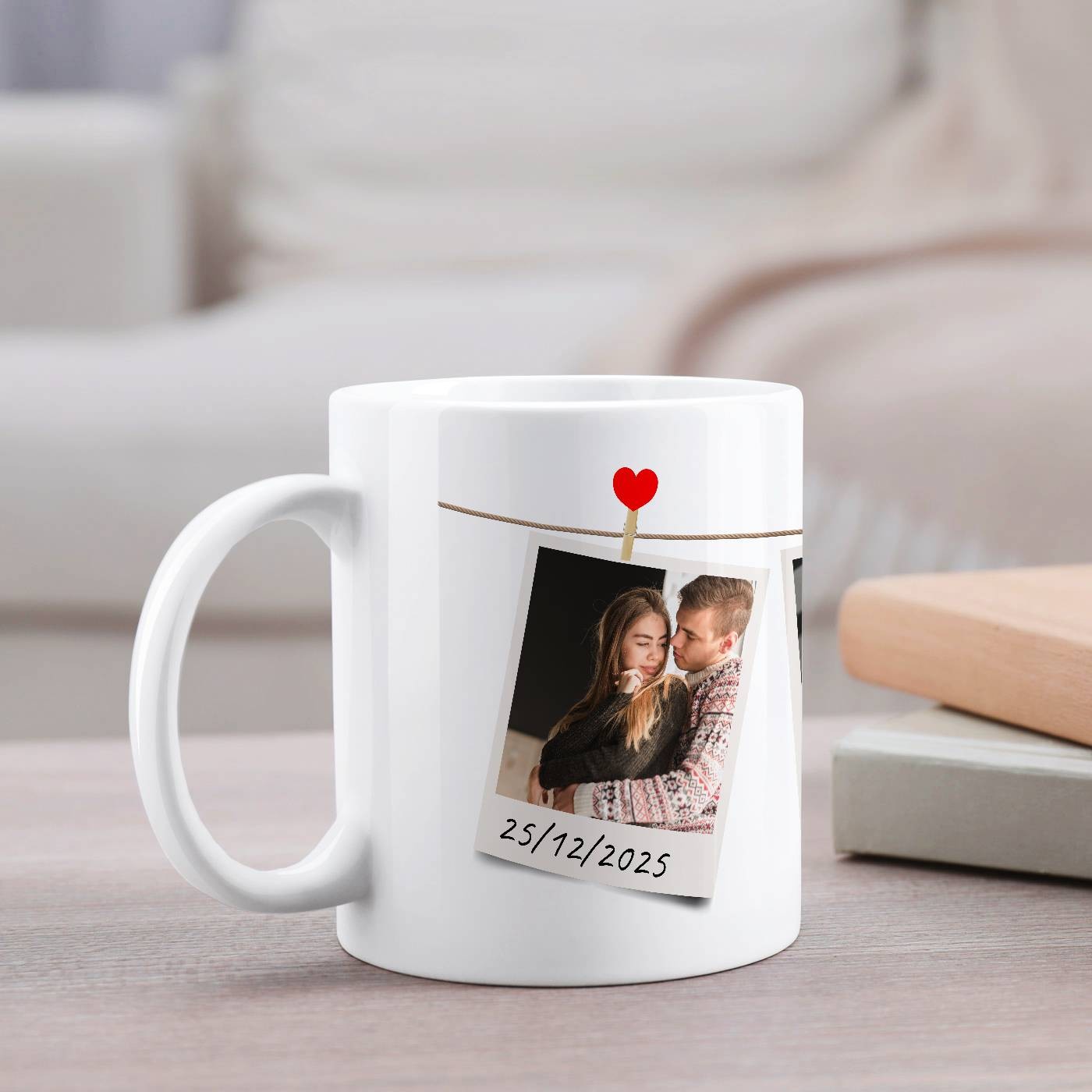 Mug de cerámica blanca Murrano con foto para el aniversario o la boda de una pareja