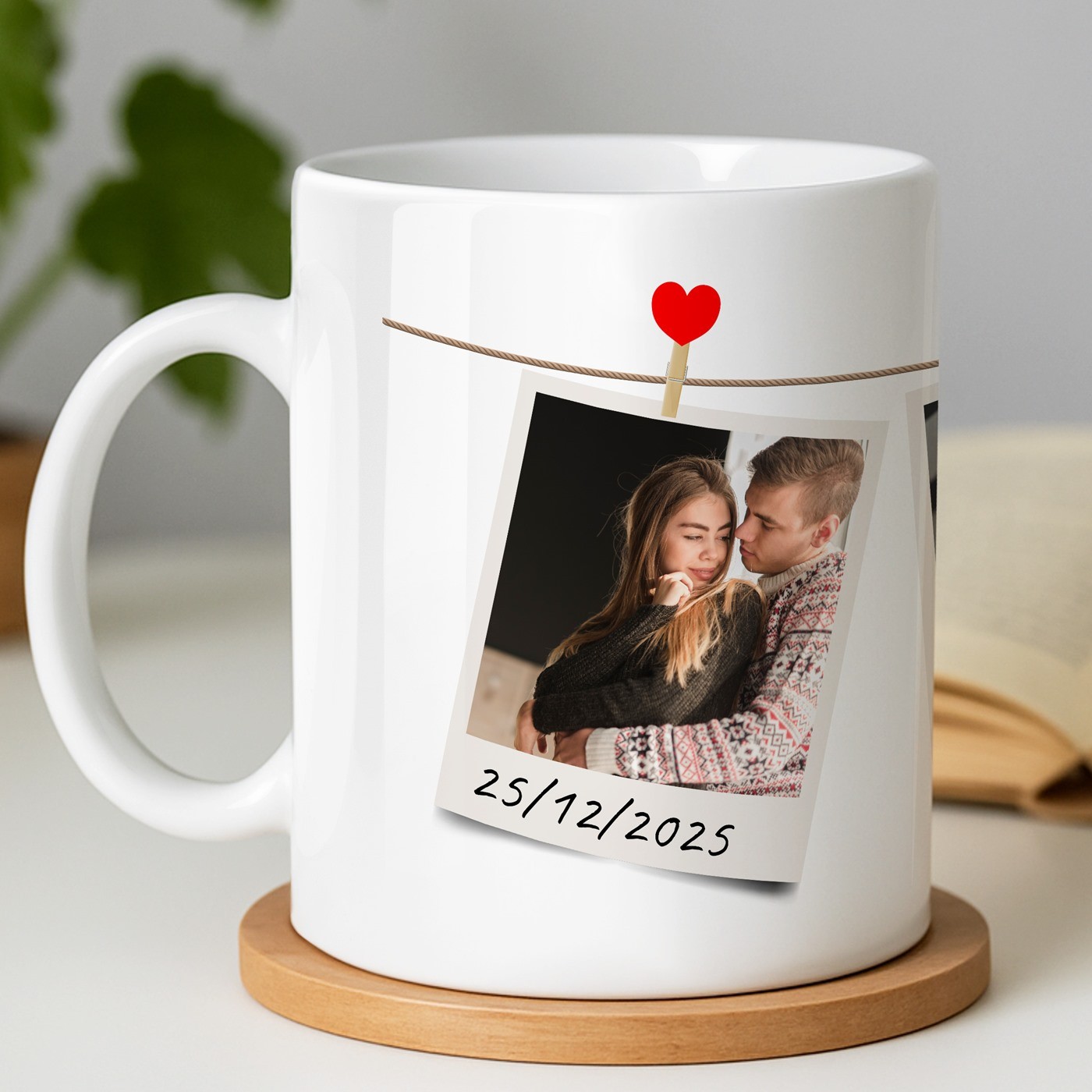 Mug de cerámica blanca Murrano con foto para el aniversario o la boda de una pareja