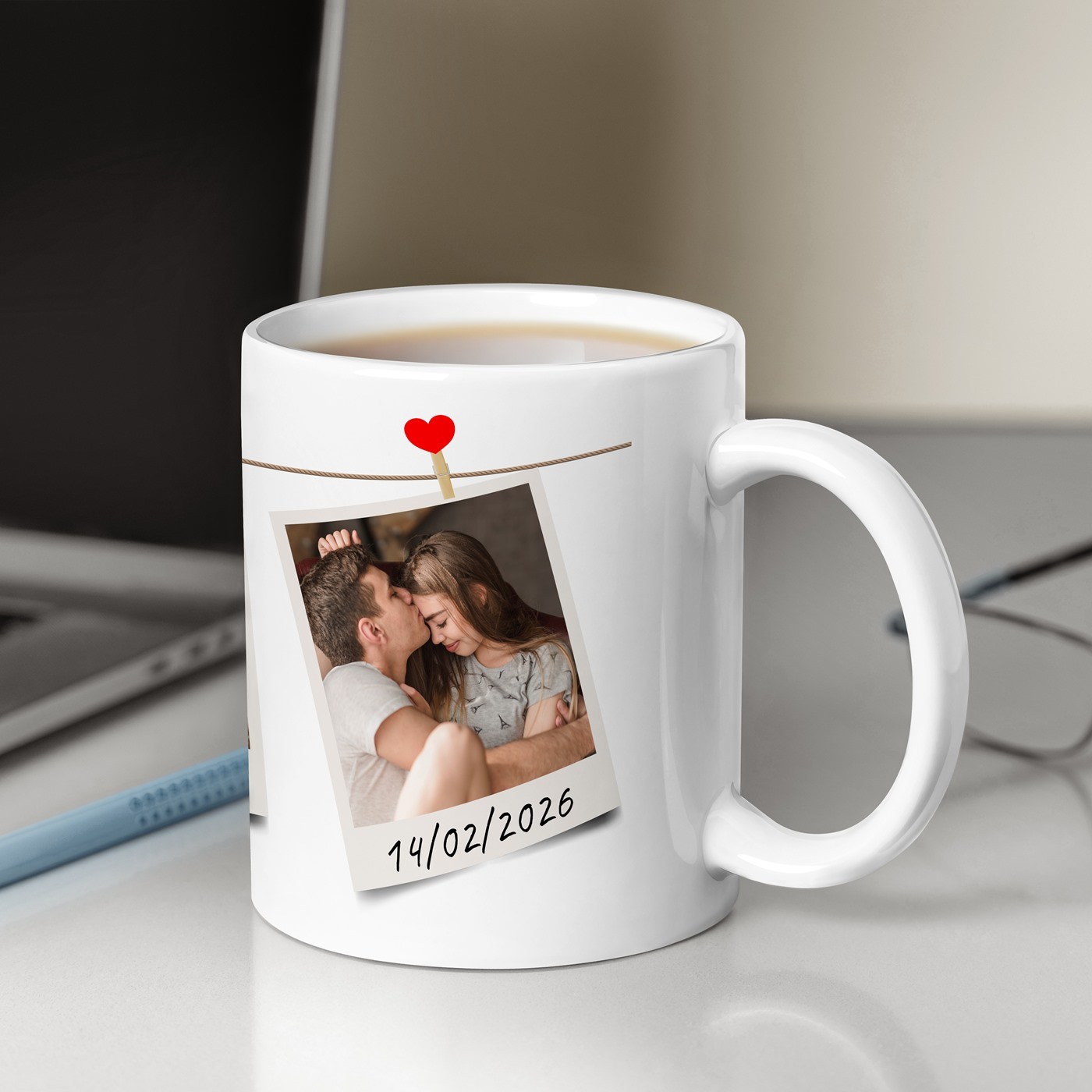 Mug de cerámica blanca Murrano con foto para el aniversario o la boda de una pareja
