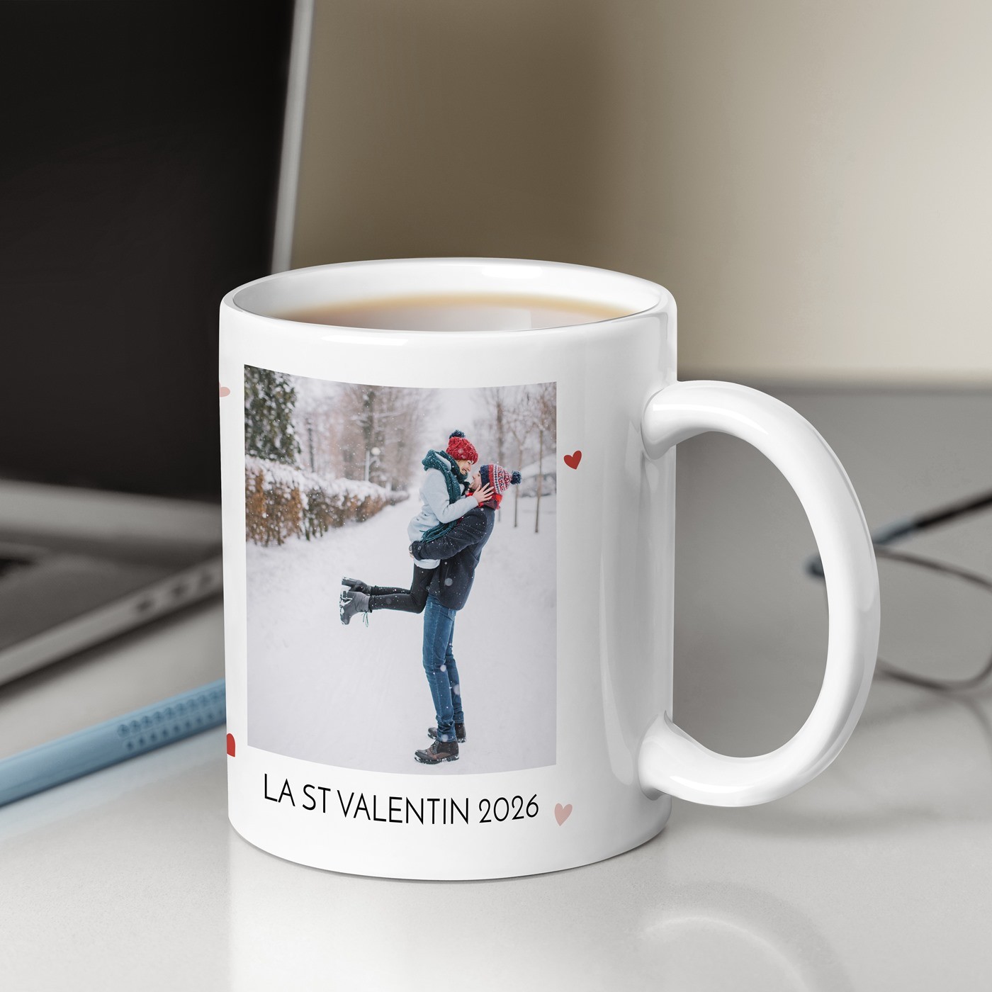 Mug de cerámica blanca Murrano con foto para novia del Día de San Valentín