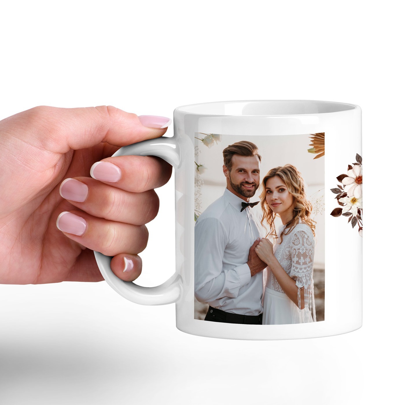 Mug de cerámica blanca Murrano con foto para joven pareja casada