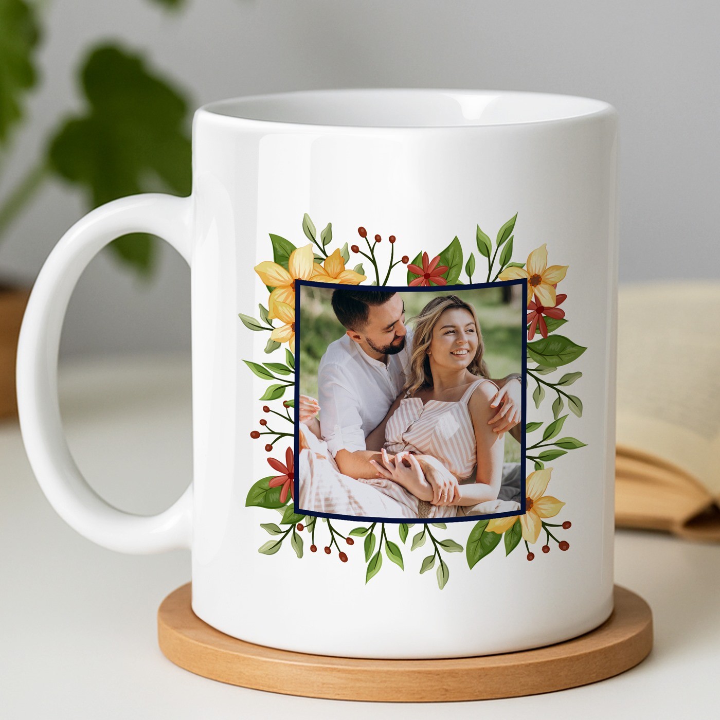 Mug de cerámica blanca Murrano con foto para el aniversario de mi esposa
