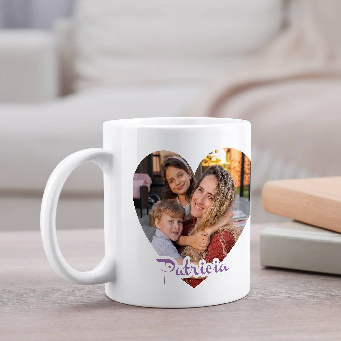 Mug de cerámica blanca Murrano con foto para el aniversario de mamá