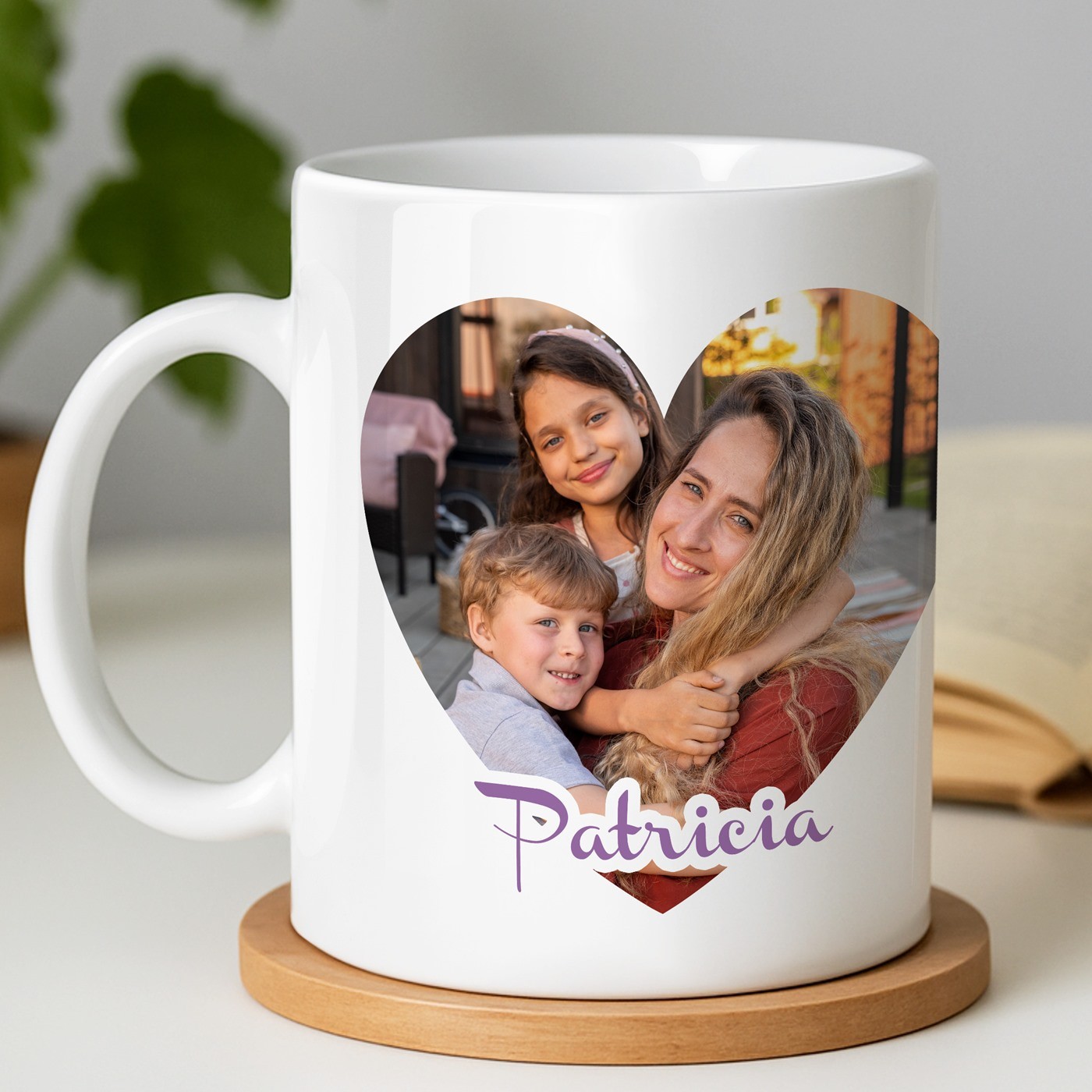Mug de cerámica blanca Murrano con foto para el aniversario de mamá