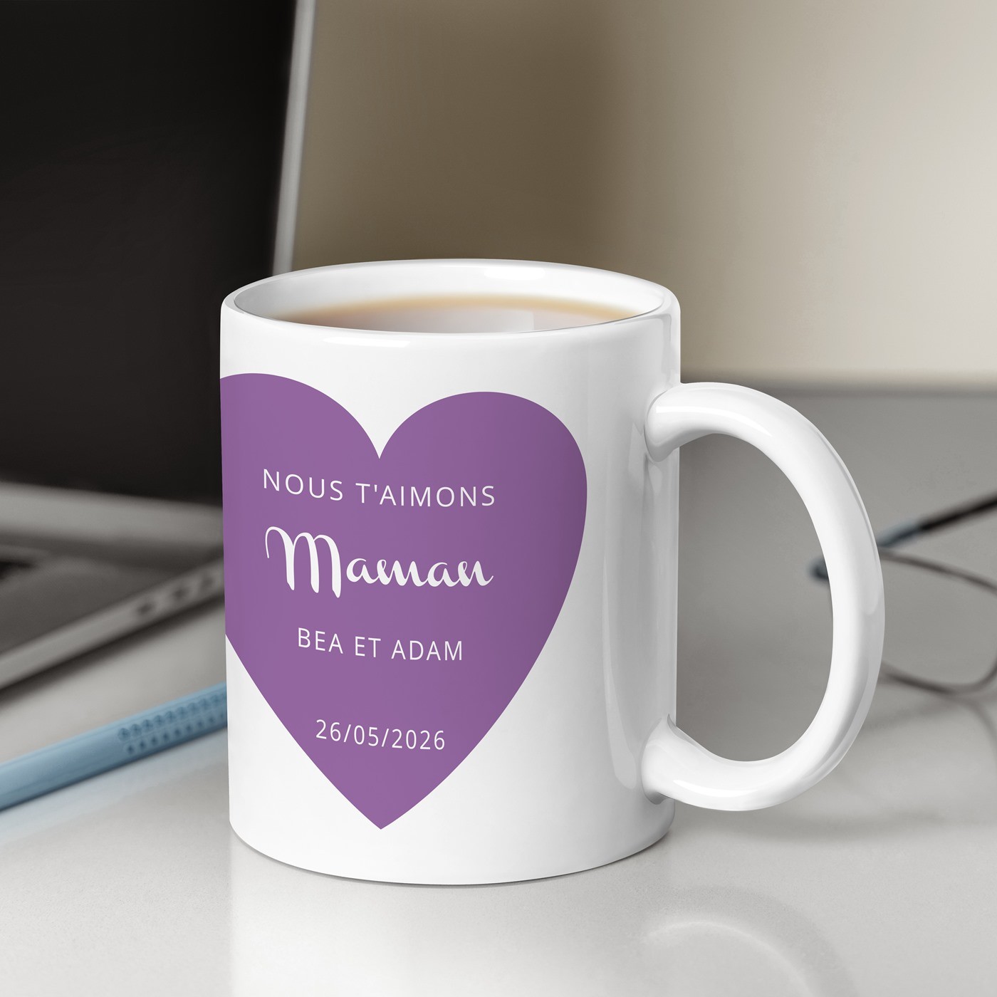 Mug de cerámica blanca Murrano con foto para el aniversario de mamá