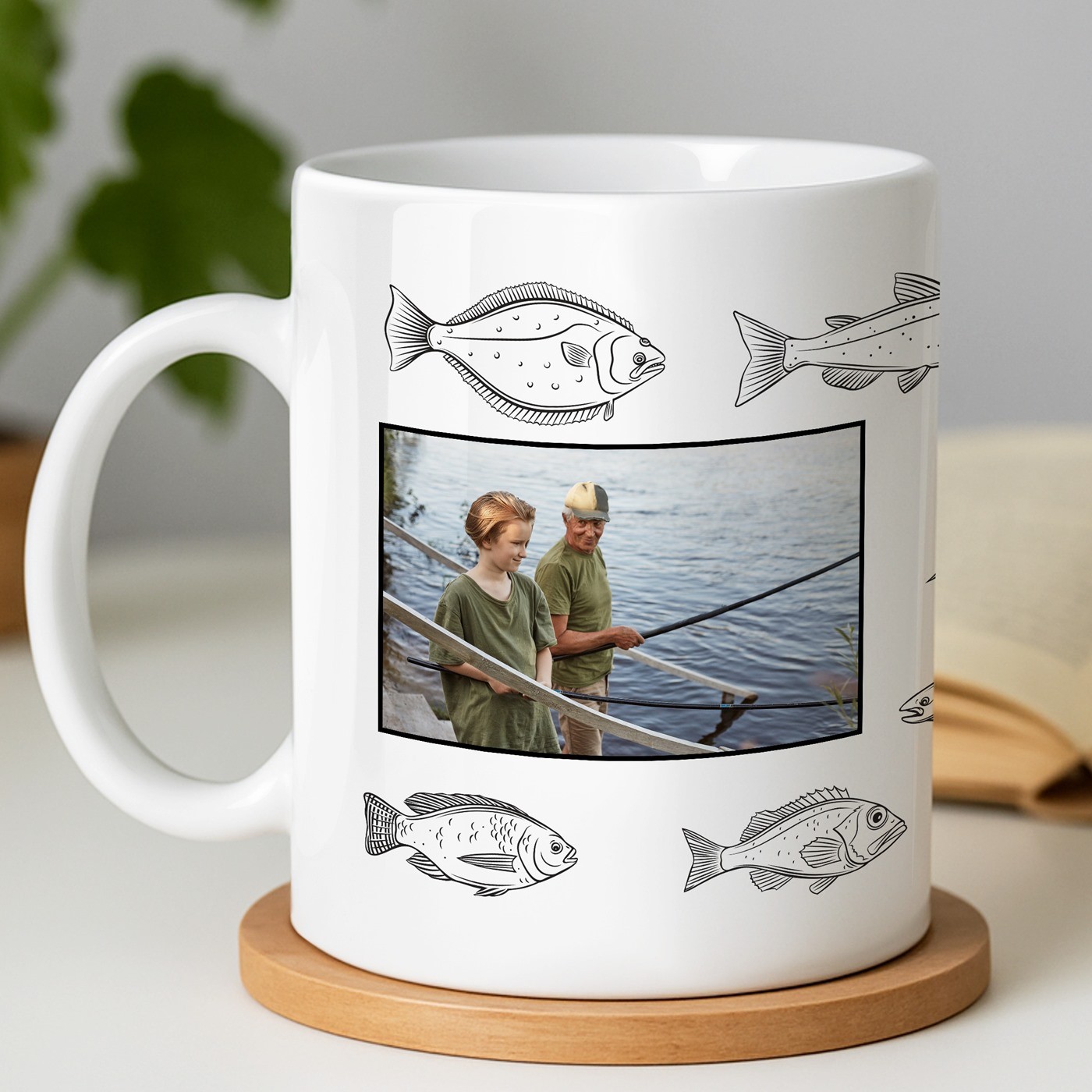 Mug de cerámica Murrano con foto - Abuelo pescador