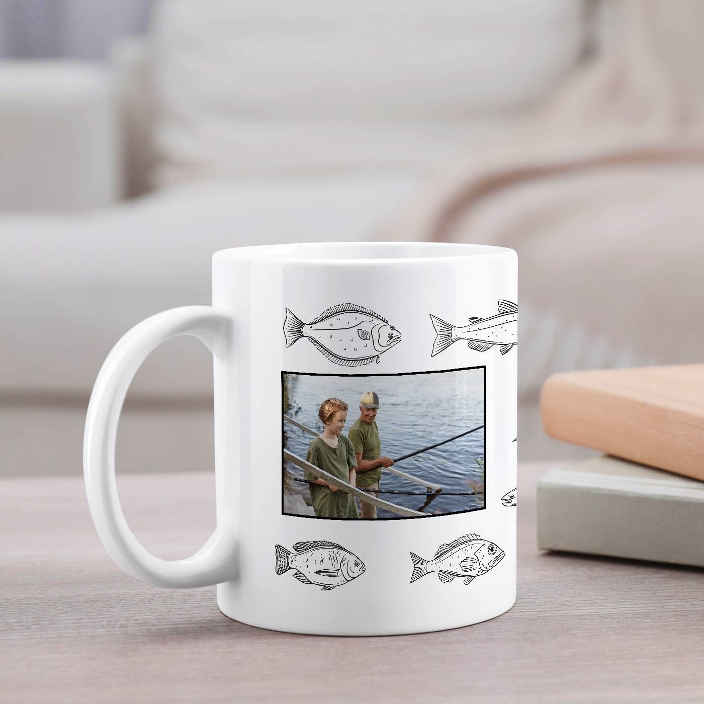 Mug de cerámica Murrano con foto - Abuelo pescador