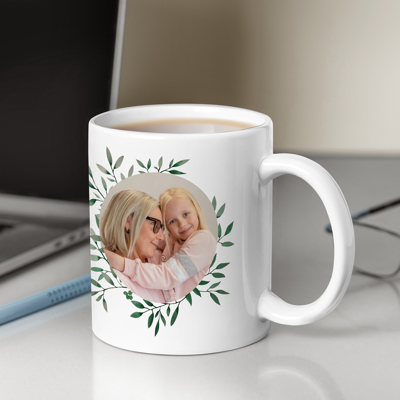 Murrano Ceramic White Mug with Photo for Grandmother's Anniversary