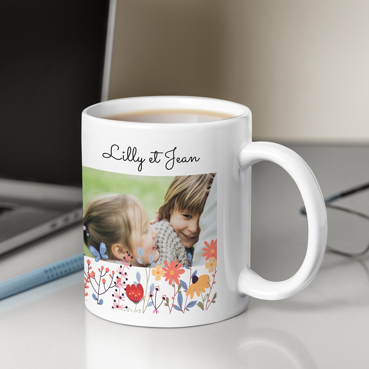 Taza de cerámica blanca Murrano con foto para el aniversario de los abuelos
