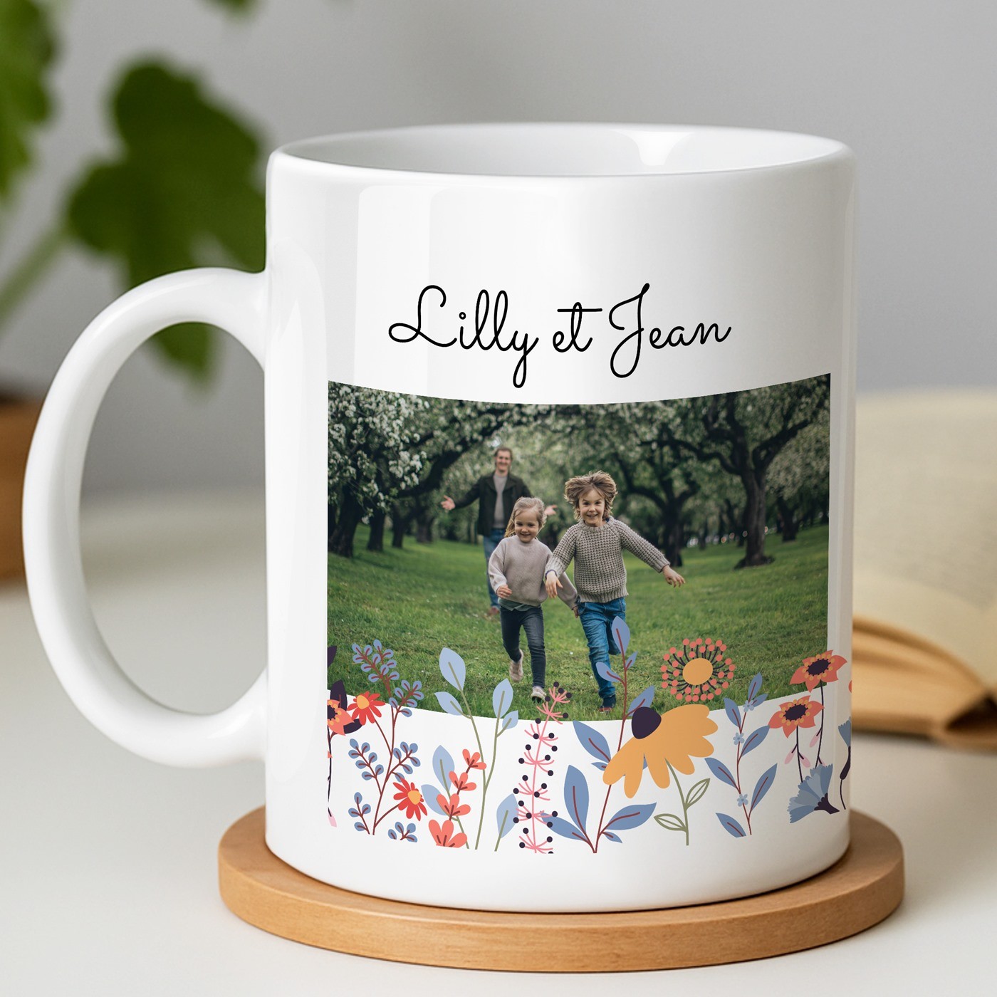 Taza de cerámica blanca Murrano con foto para el aniversario de los abuelos