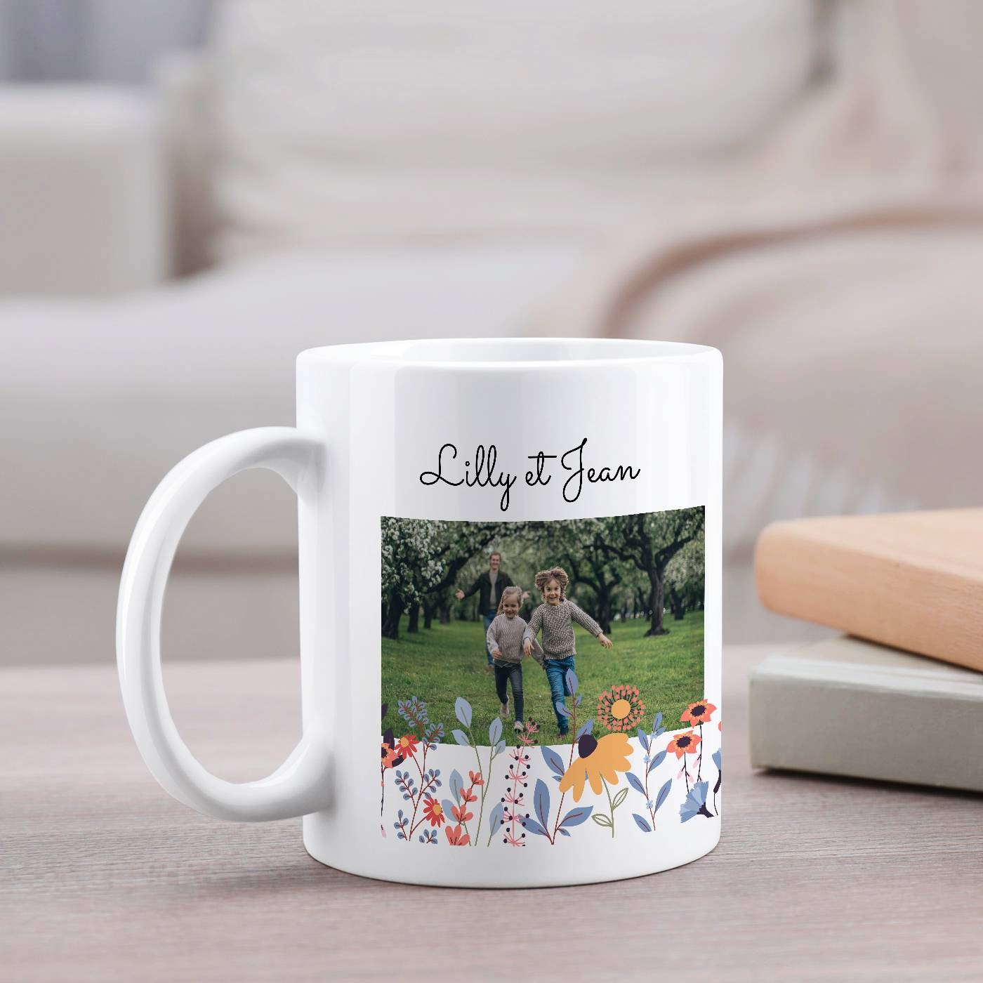 Taza de cerámica blanca Murrano con foto para el aniversario de los abuelos