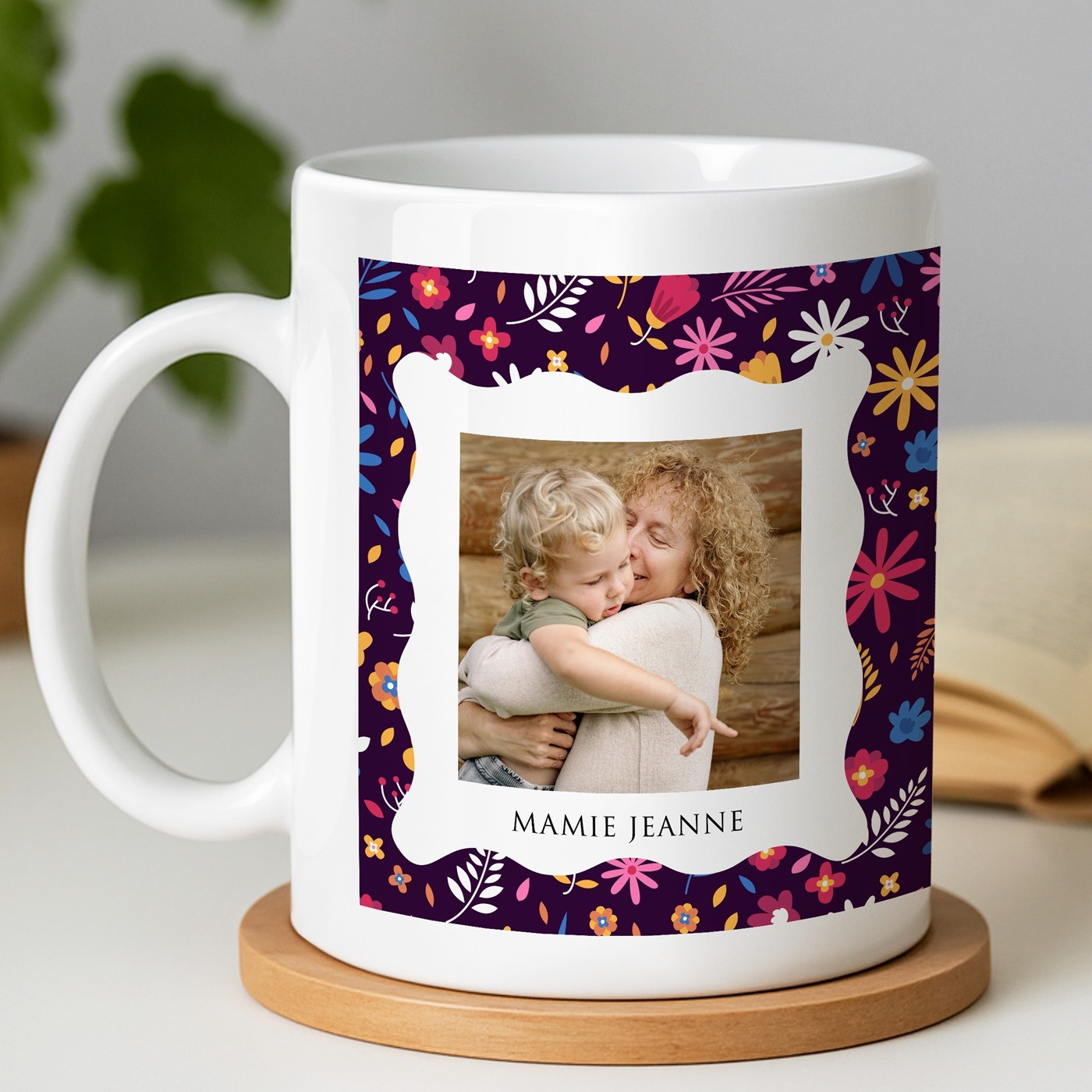 Mug de cerámica personalizado Murrano para el aniversario de la abuela, blanco