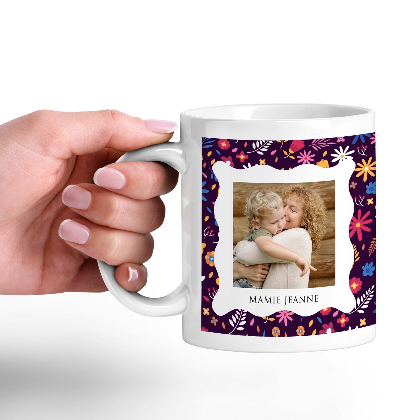 Mug de cerámica personalizado Murrano para el aniversario de la abuela, blanco