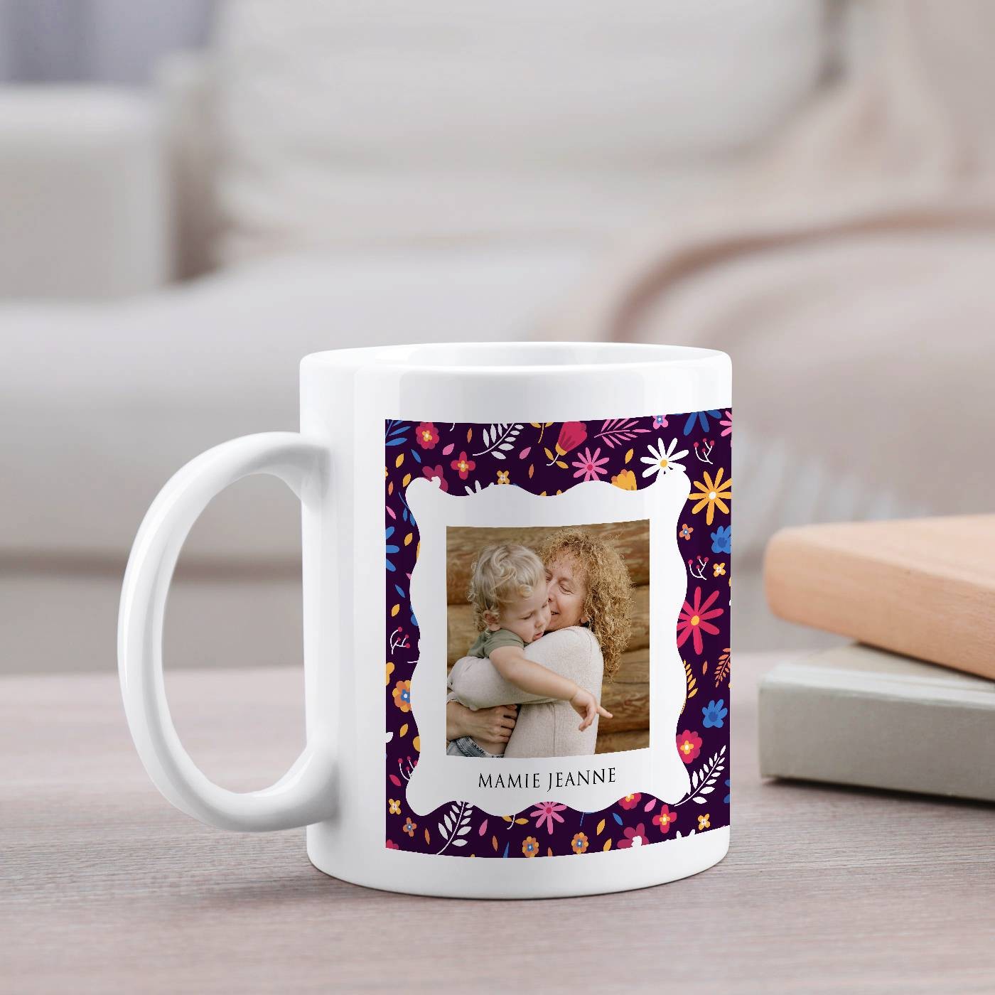 Mug de cerámica personalizado Murrano para el aniversario de la abuela, blanco