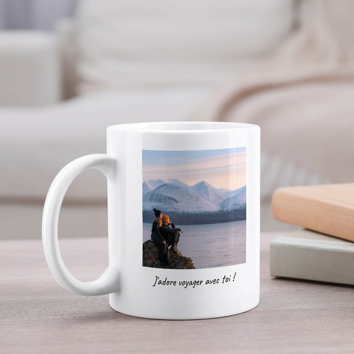 Mug de cerámica blanca Murrano con foto para el novio amante de los viajes