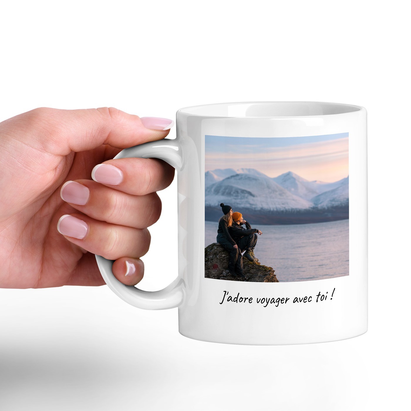 Mug de cerámica blanca Murrano con foto para el novio amante de los viajes