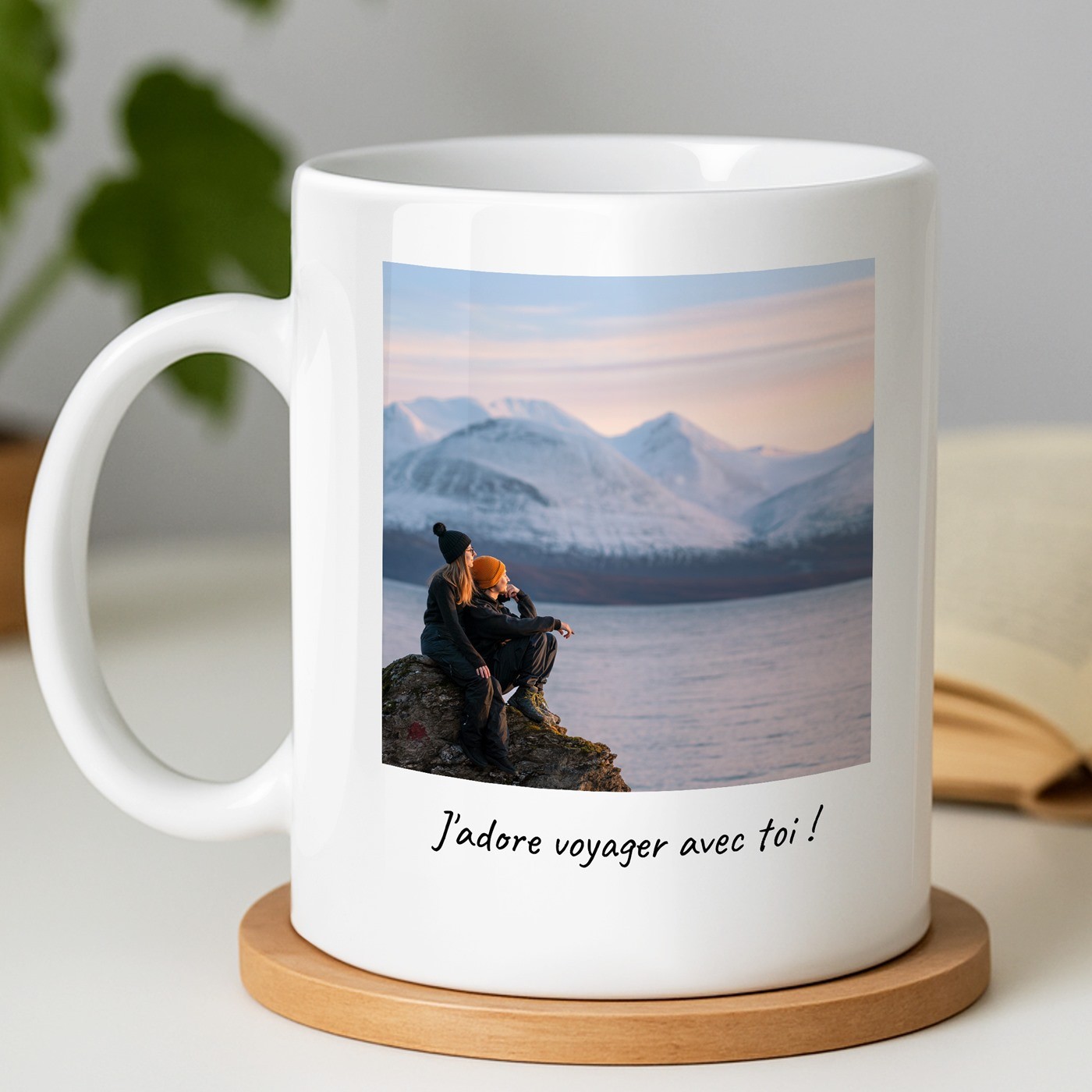 Mug de cerámica blanca Murrano con foto para el novio amante de los viajes