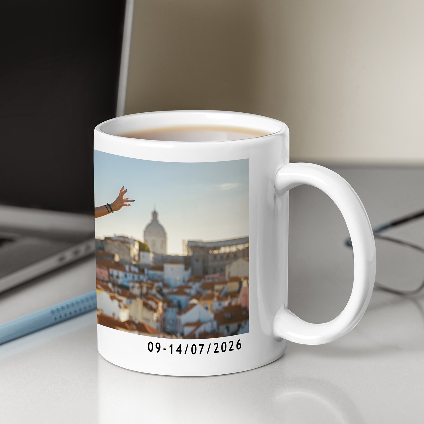 Mug de cerámica blanca Murrano con foto - Recuerdo de vacaciones