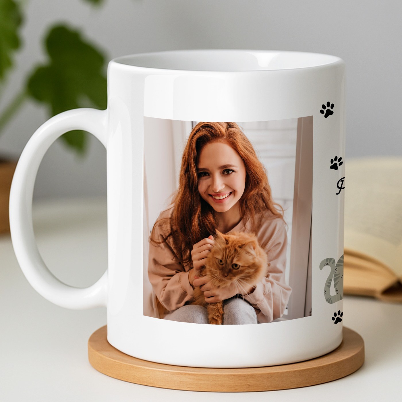 Mug de cerámica Murrano con foto de gato para los amantes de los gatos
