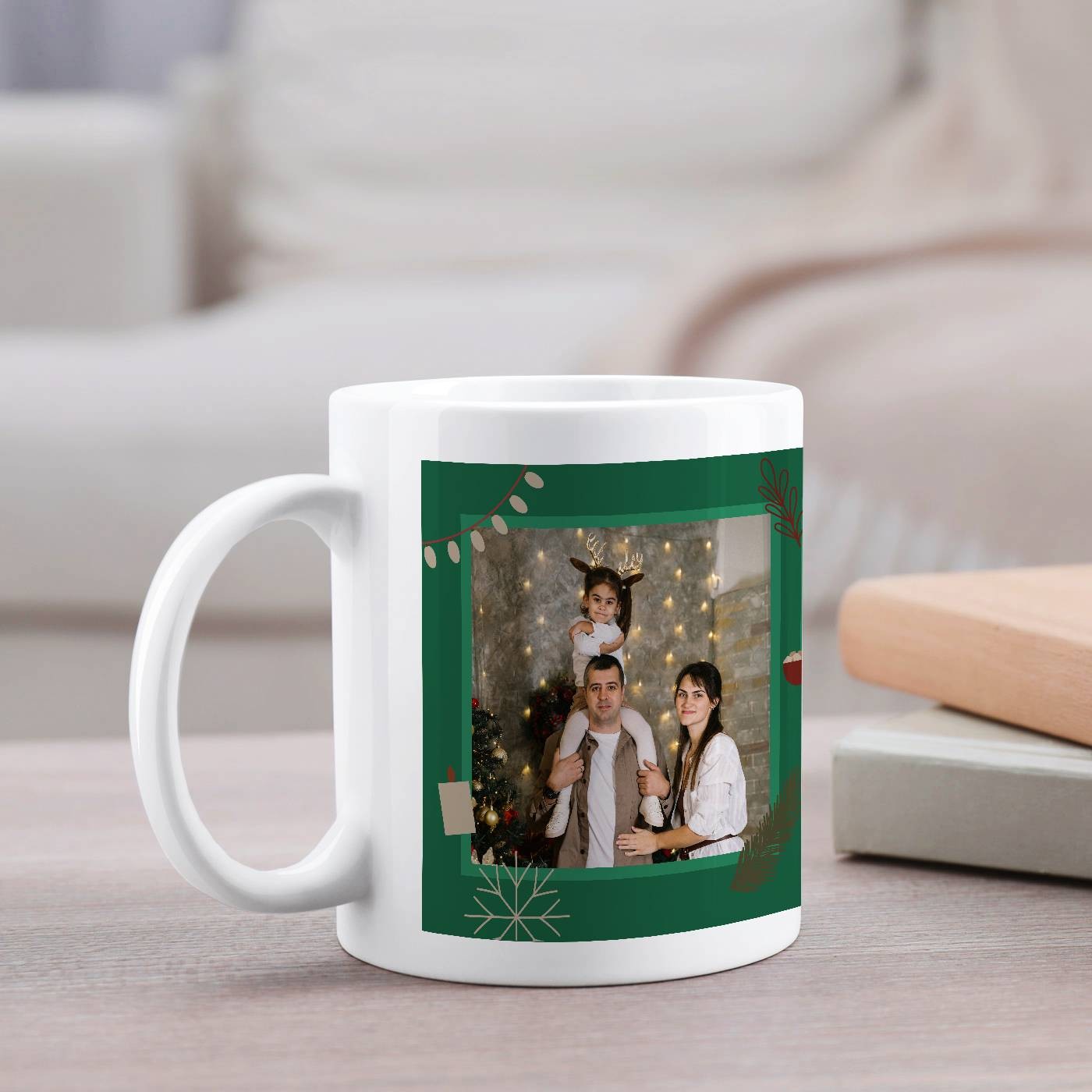 Mug de cerámica blanca Murrano con foto para abuelos Navidad