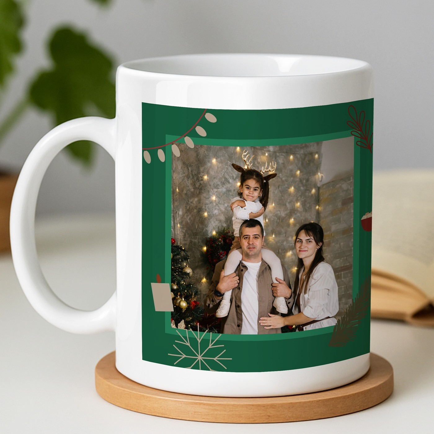 Mug de cerámica blanca Murrano con foto para abuelos Navidad