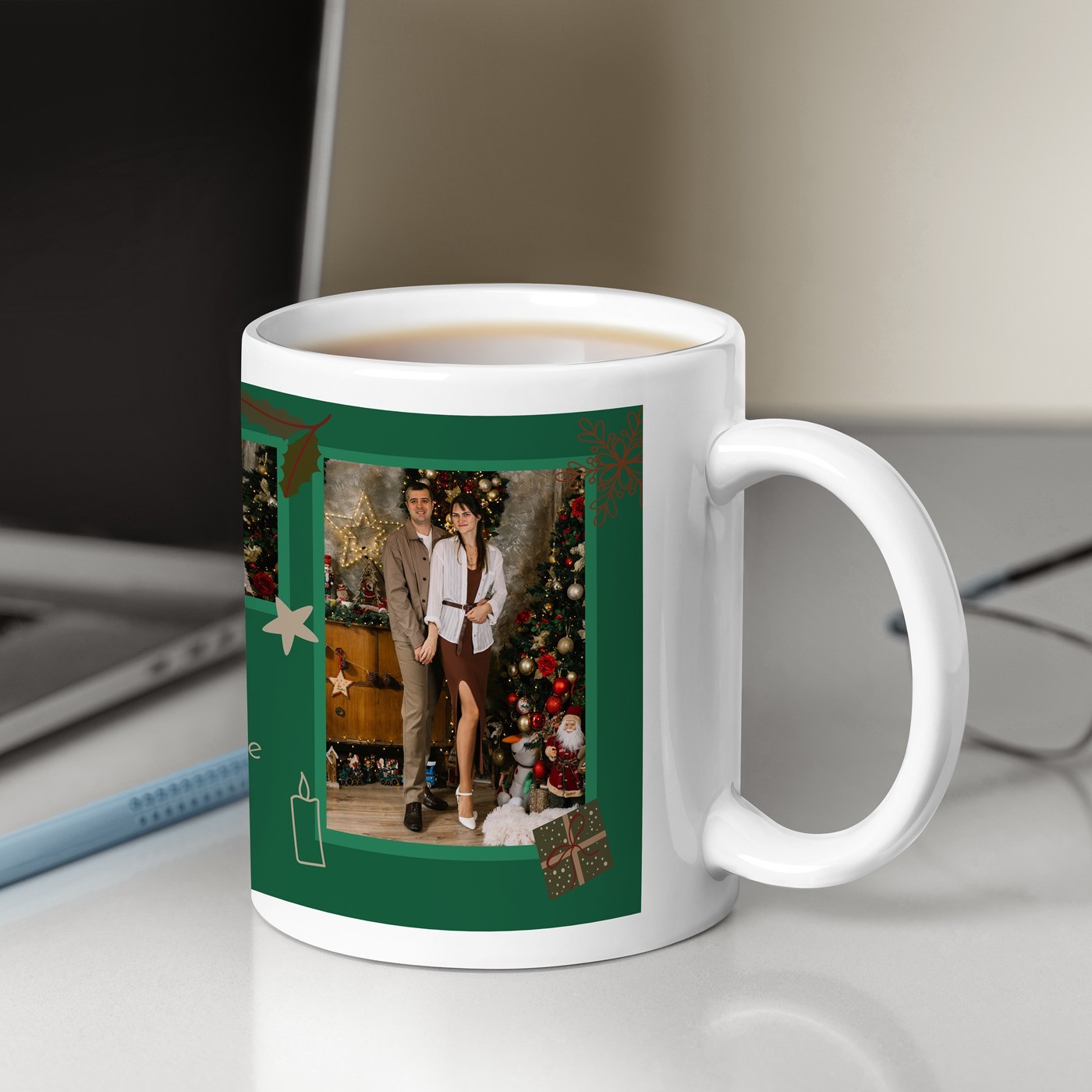 Mug de cerámica blanca Murrano con foto para abuelos Navidad
