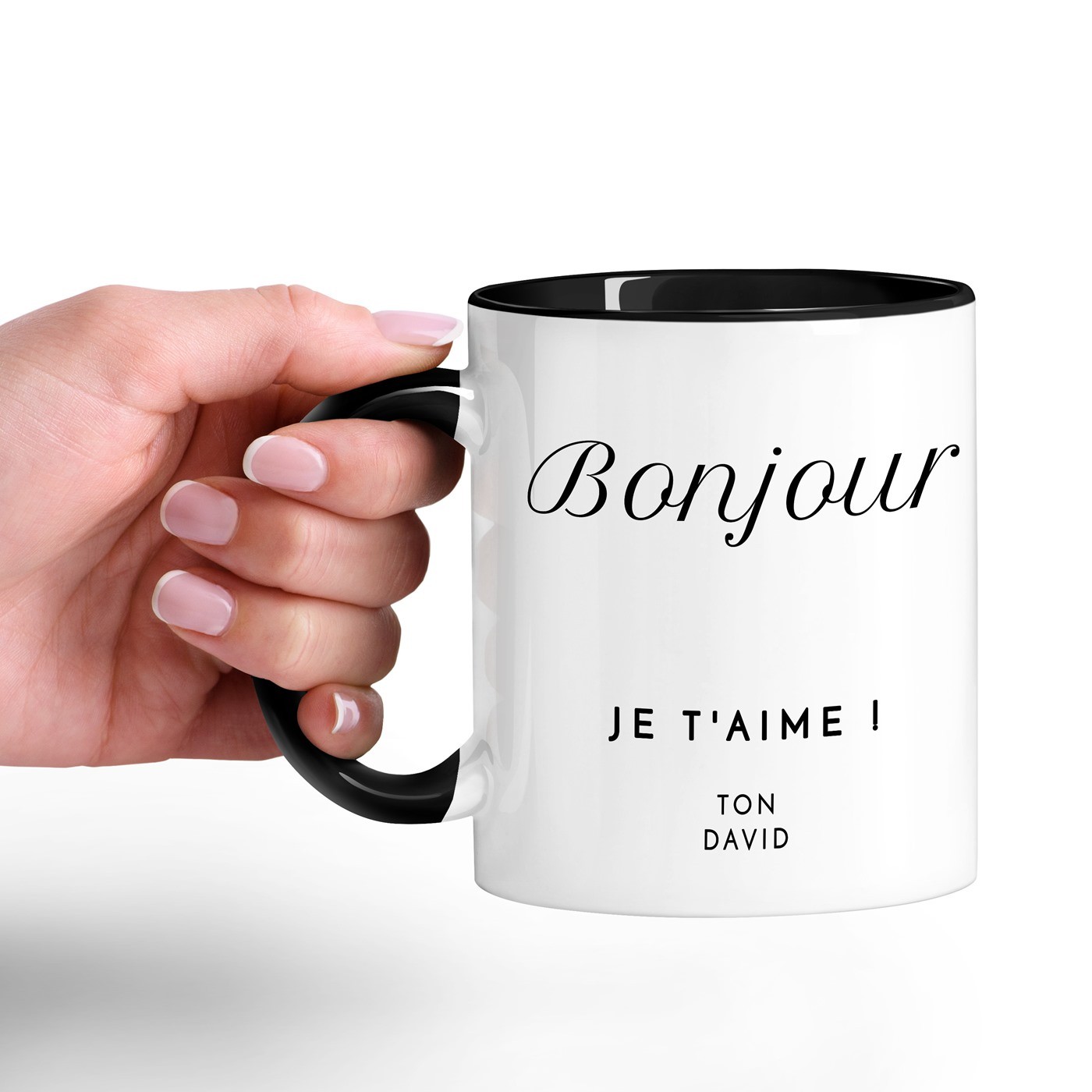 Taza de cerámica blanca personalizada con base negra para el aniversario de una esposa - Murrano