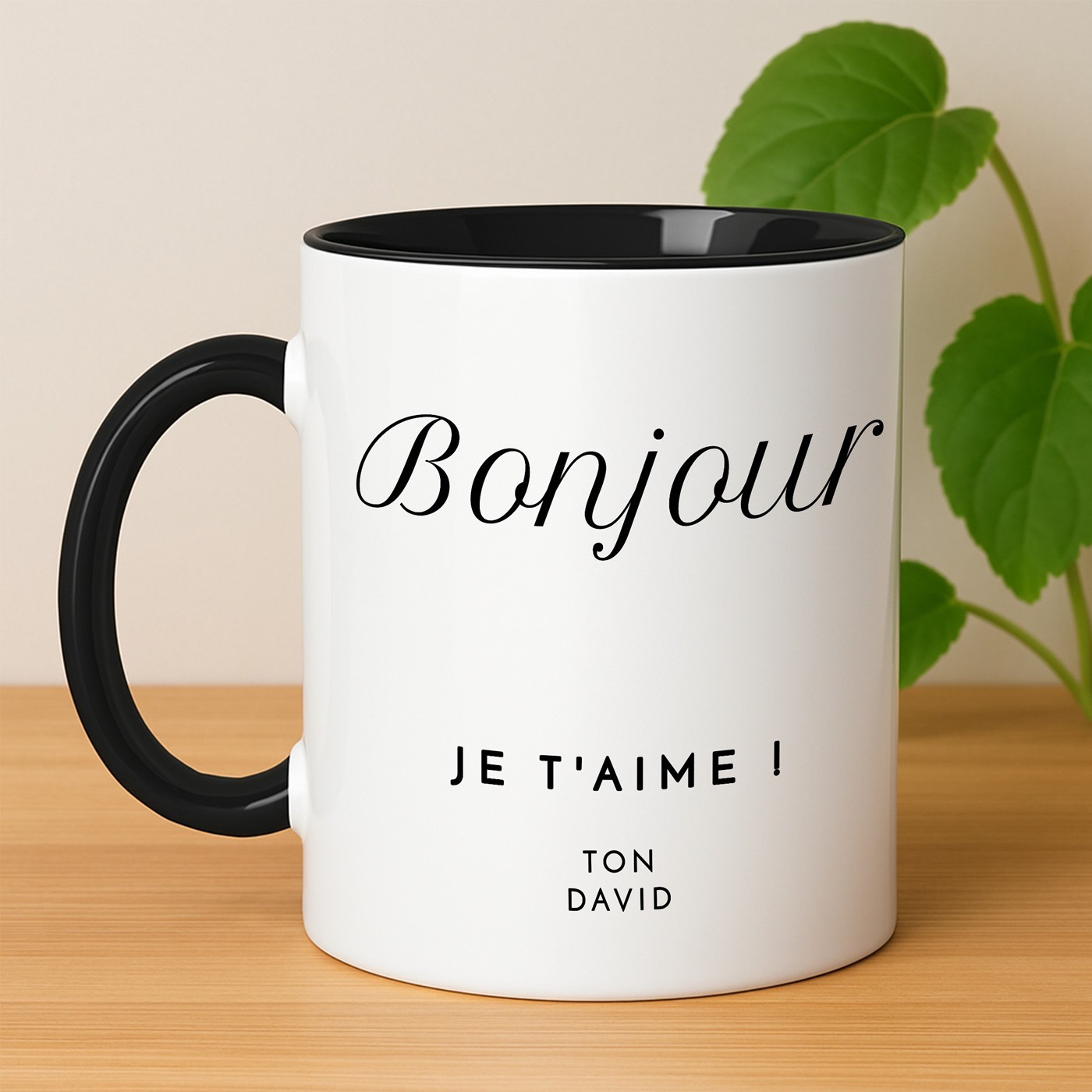 Taza de cerámica blanca personalizada con base negra para el aniversario de una esposa - Murrano