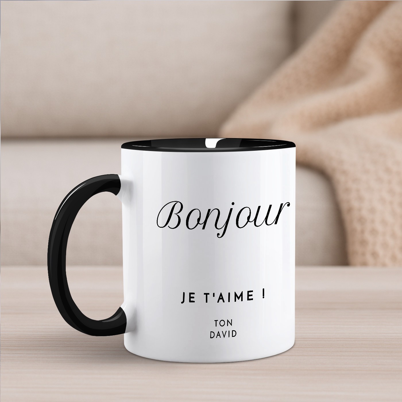 Taza de cerámica blanca personalizada con base negra para el aniversario de una esposa - Murrano